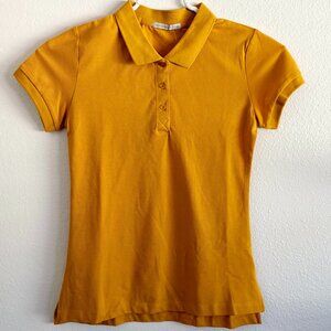 NWT Active Basic Mustard Yellow Polo Shirt Short Sleeve Collared Top Size S